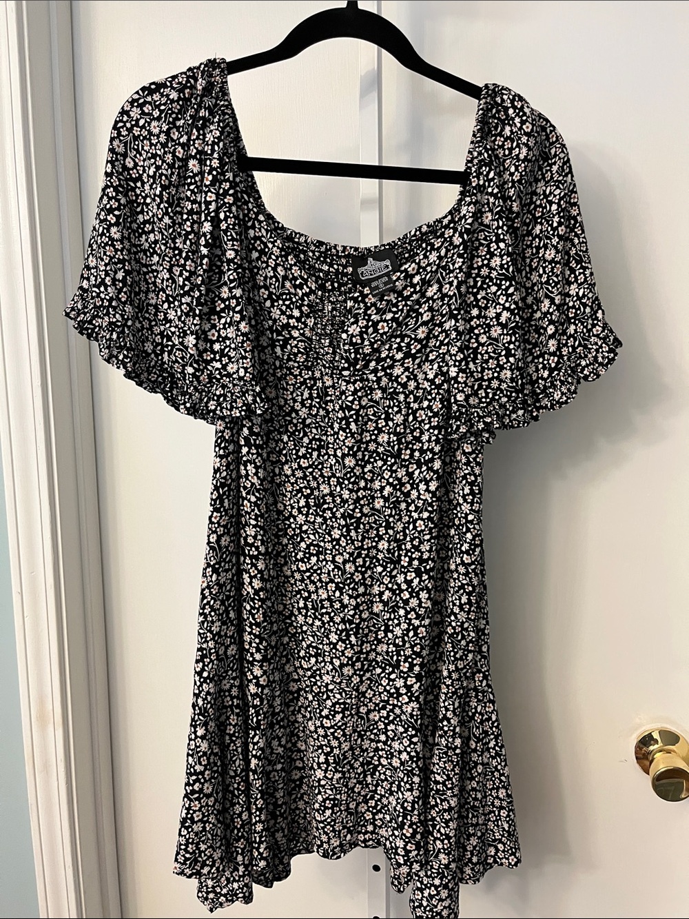 Angie Black Floral Flutter Sleeve Dress